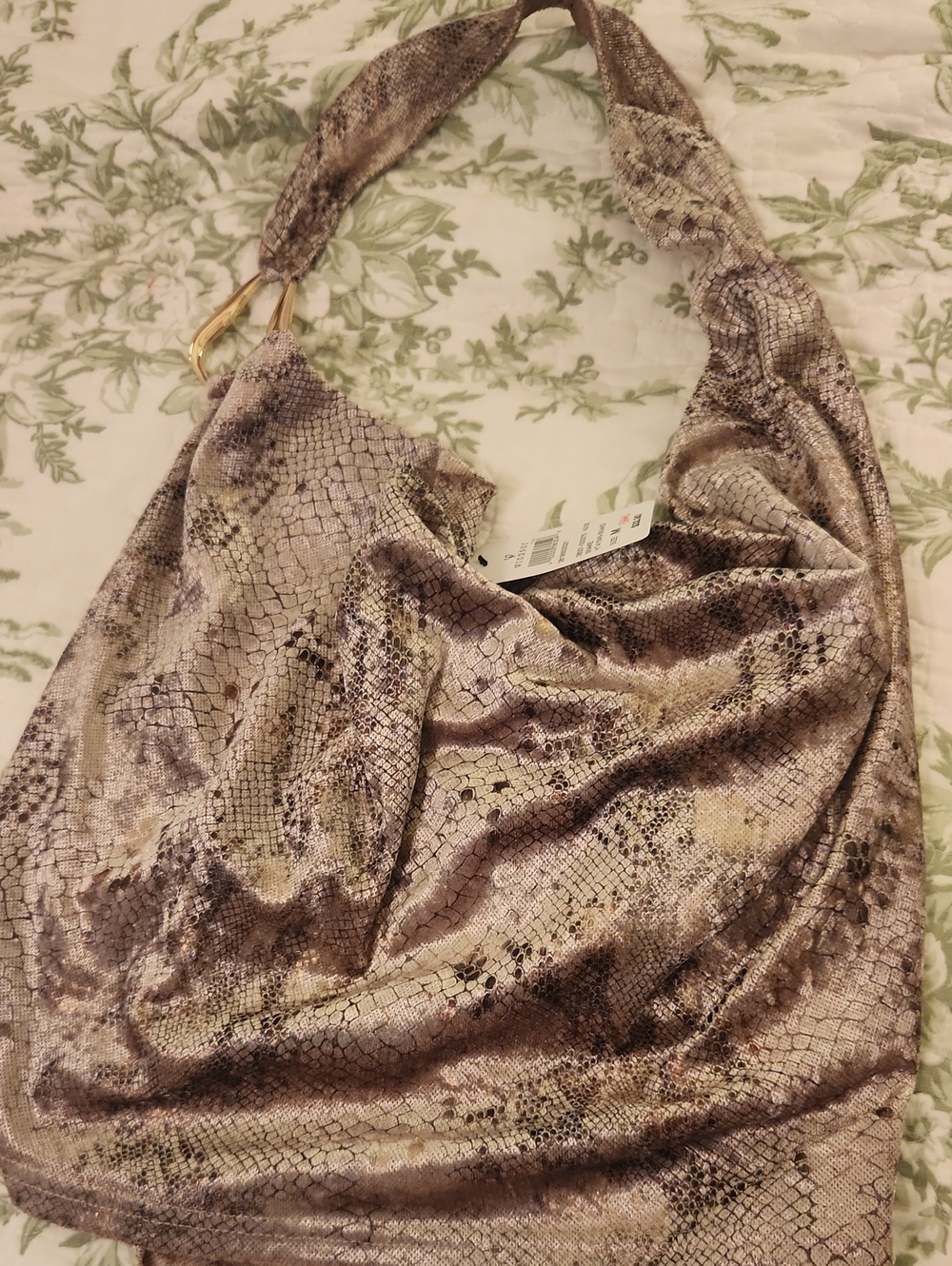Windsor Metallic Taupe Snake-Print Draped Top